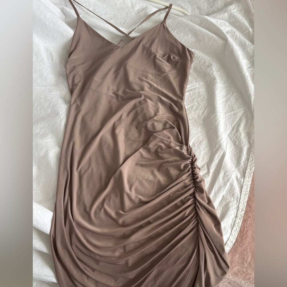 Tan Ruched Dress - Picture 2 of 4